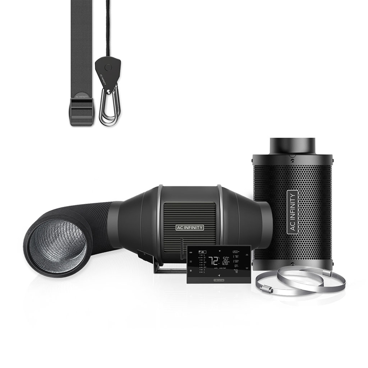 AC Infinity Luftfilter-Set PRO 100 mm mit AI Controller – Inline-Ventilator & Aktivkohlefilter-Kombi