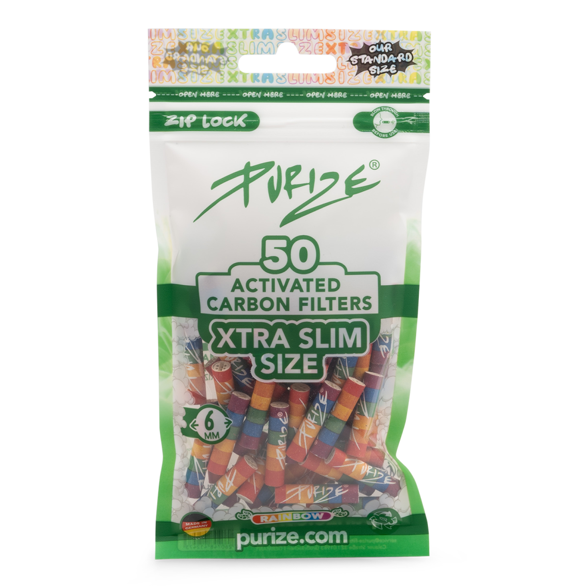 Purize XTRA Slim – Aktivkohlefilter Ø 5,9 mm Rainbow - 50 Stk