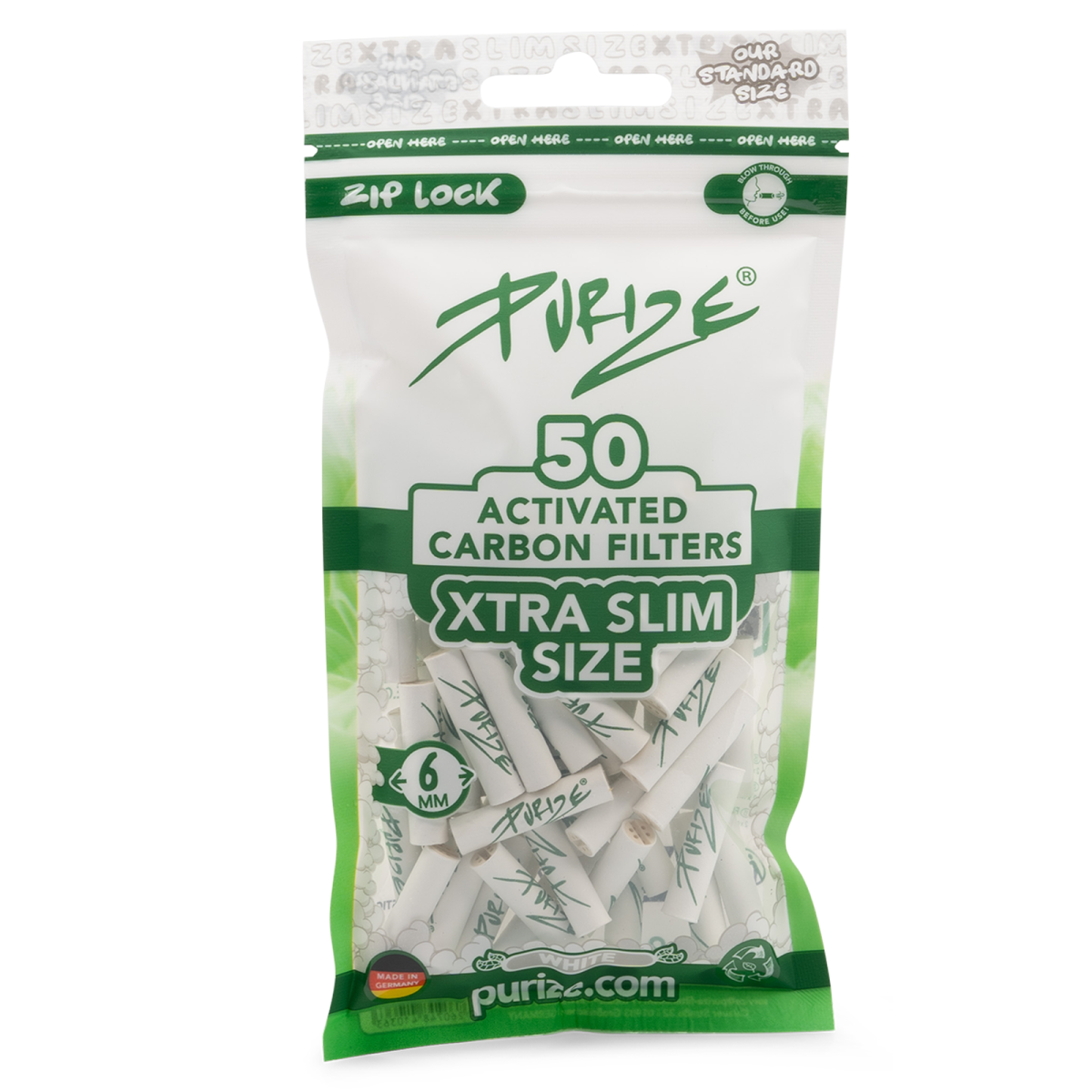 Purize XTRA Slim – Aktivkohlefilter Ø 5,9 mm Weiß - 50 Stk