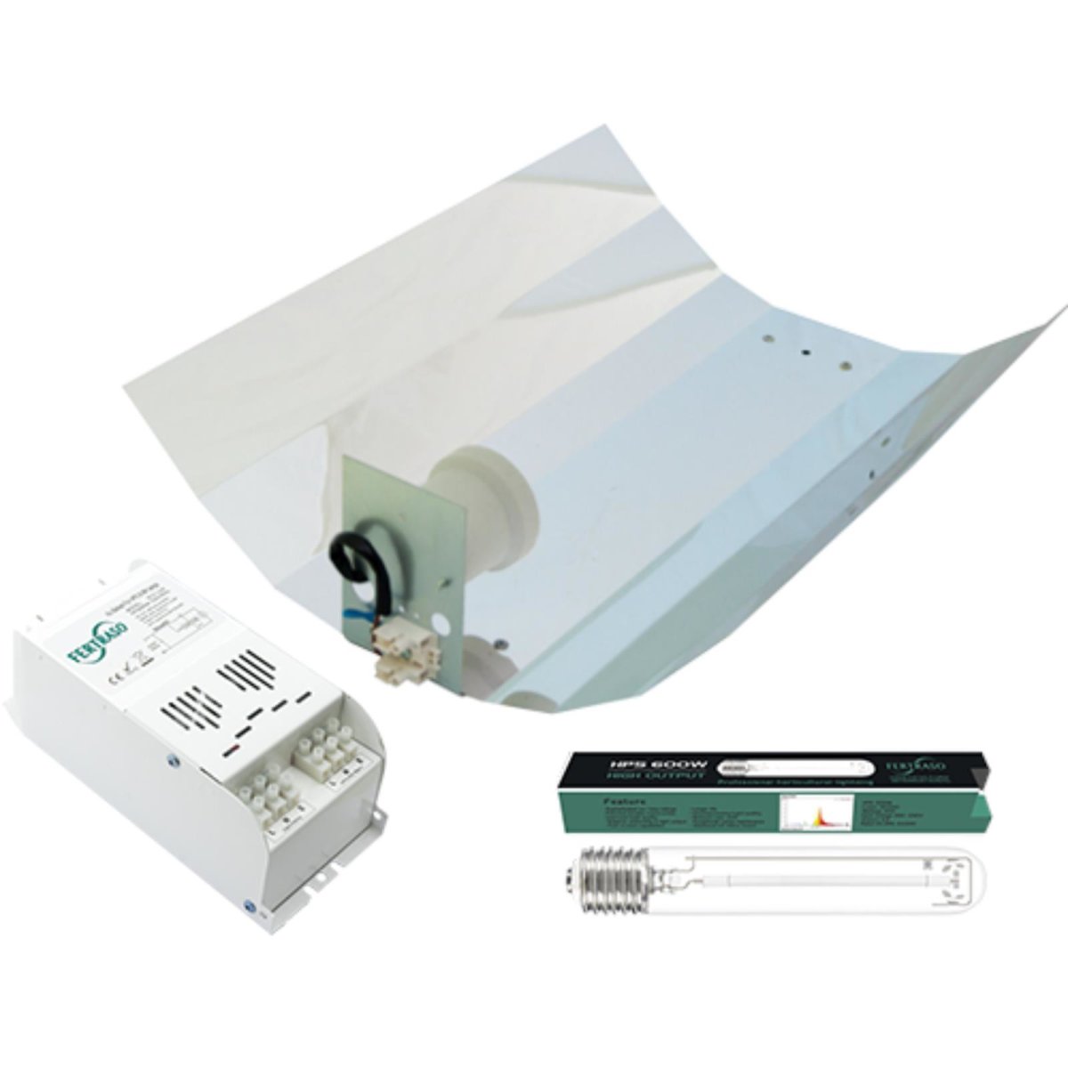 Fertraso Compact Kit 600W Hammerschlag glänzend Vorschaltgerät + Leuchtmittel + Reflektor