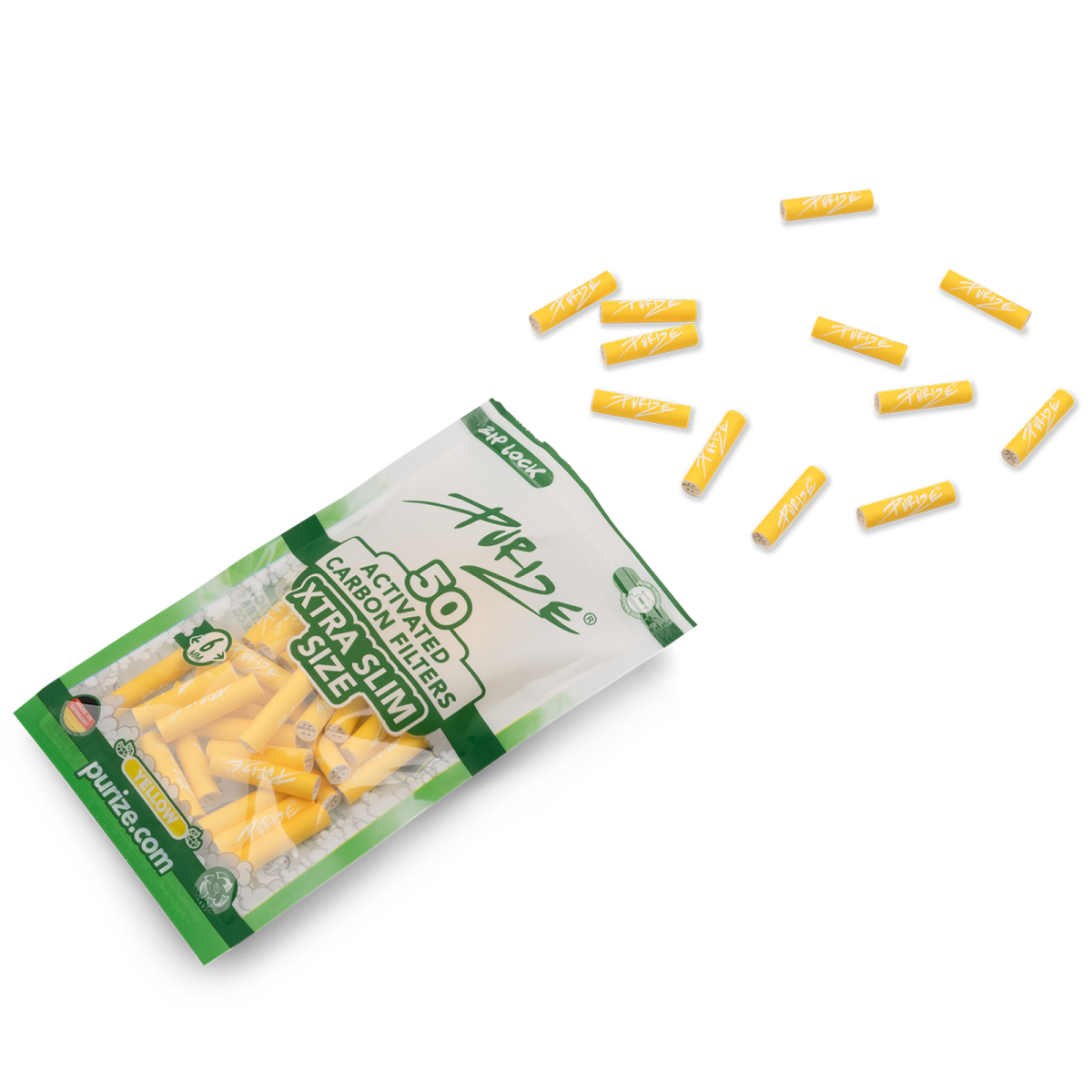 Purize XTRA Slim – Aktivkohlefilter Ø 5,9 mm Gelb - 50 Stk