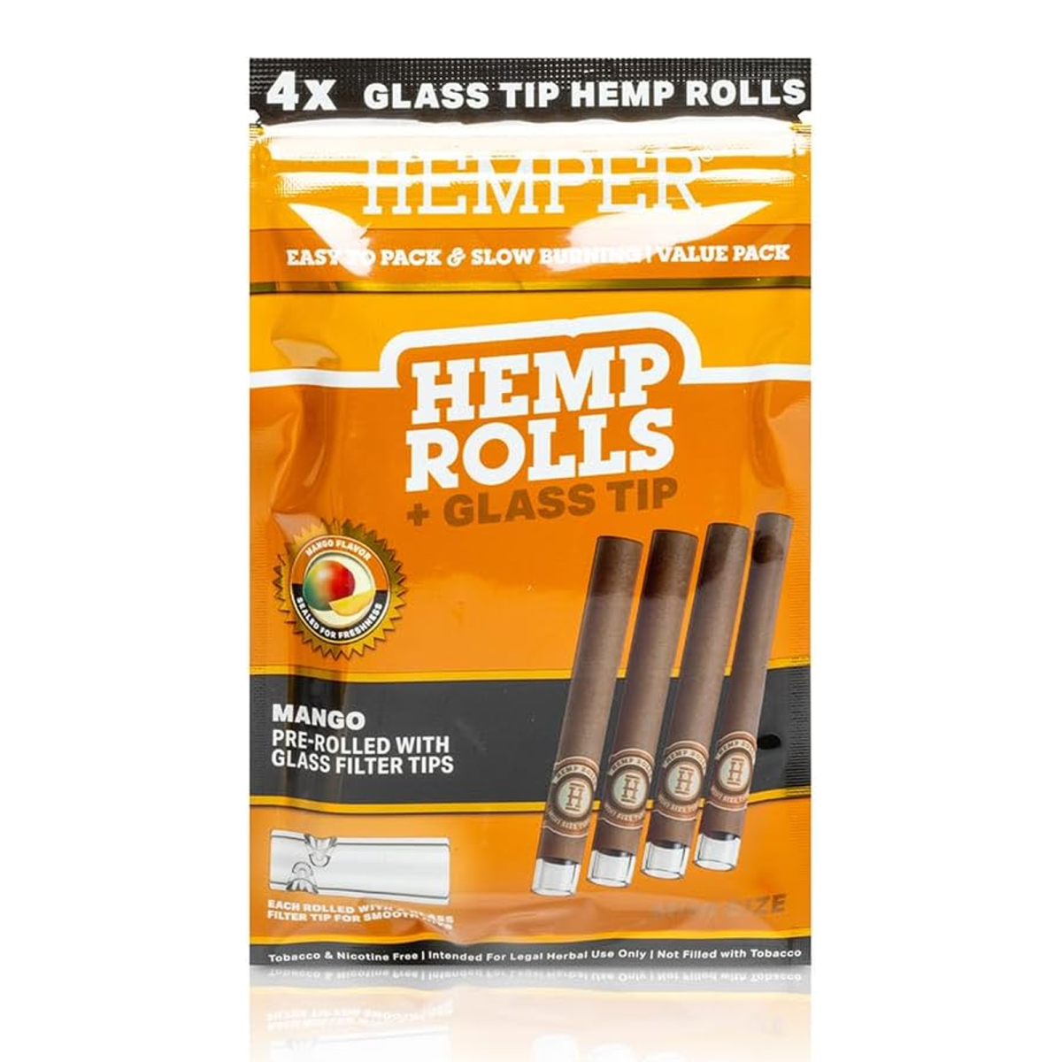 Hemper King Size Hemp Rolls + Glass Tip 4-Pack – Mango