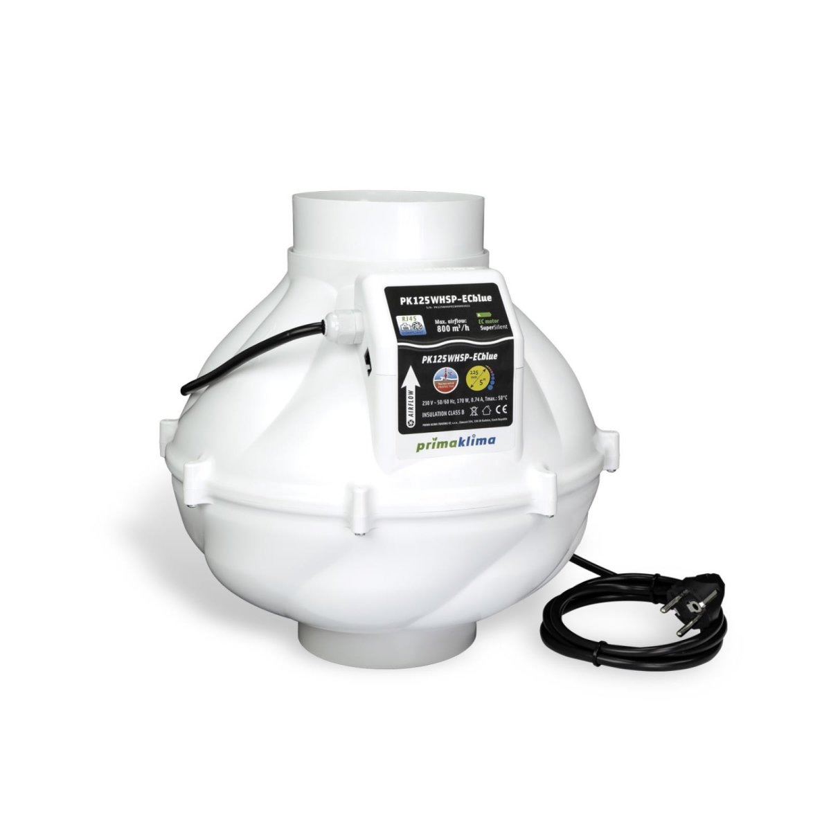 PrimaKlima WhisperBlower PK125WHSP-ECblue 800 m3/h 125 mm RJ45 Buchse