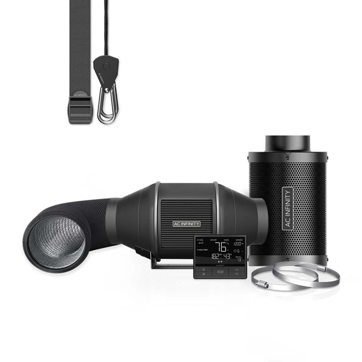 AC Infinity Luftfilter-Set PRO 100 mm, Inline-Ventilator mit Smart Controller und Aktivkohlefilter FKT4