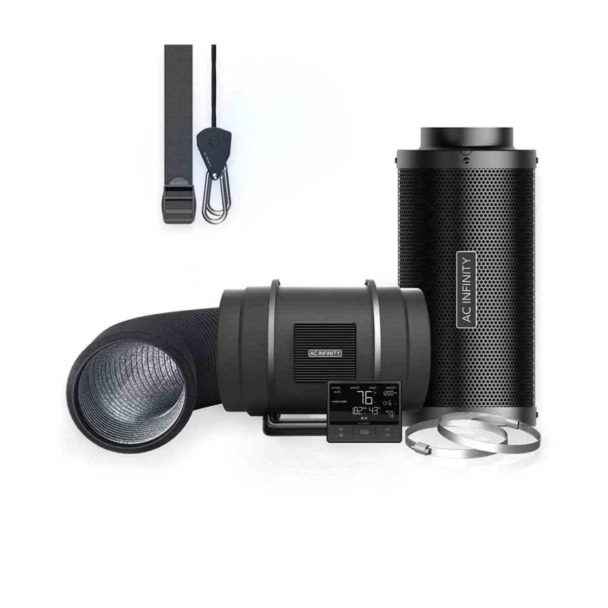 Luftfilter-Set PRO 200 mm, Inline-Ventilator mit Smart Controller und Aktivkohlefilter FKT8