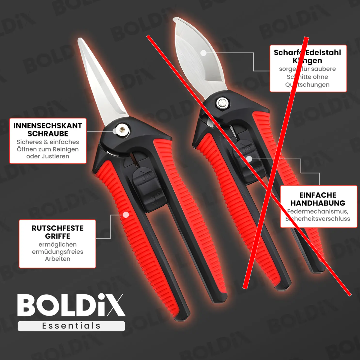 Boldix - Allzweck-Gartenschere (Präzise & Ergonomisch | Rostfreie Klinge)