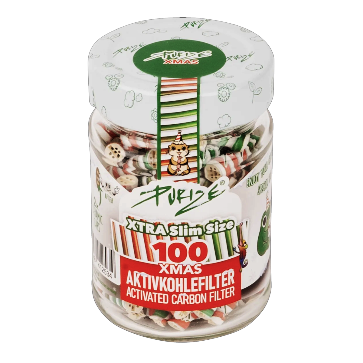 PURIZE® XTRA Slim 5,9mm Size Aktivkohlefilter 100 Stück per Glas XMAS25
