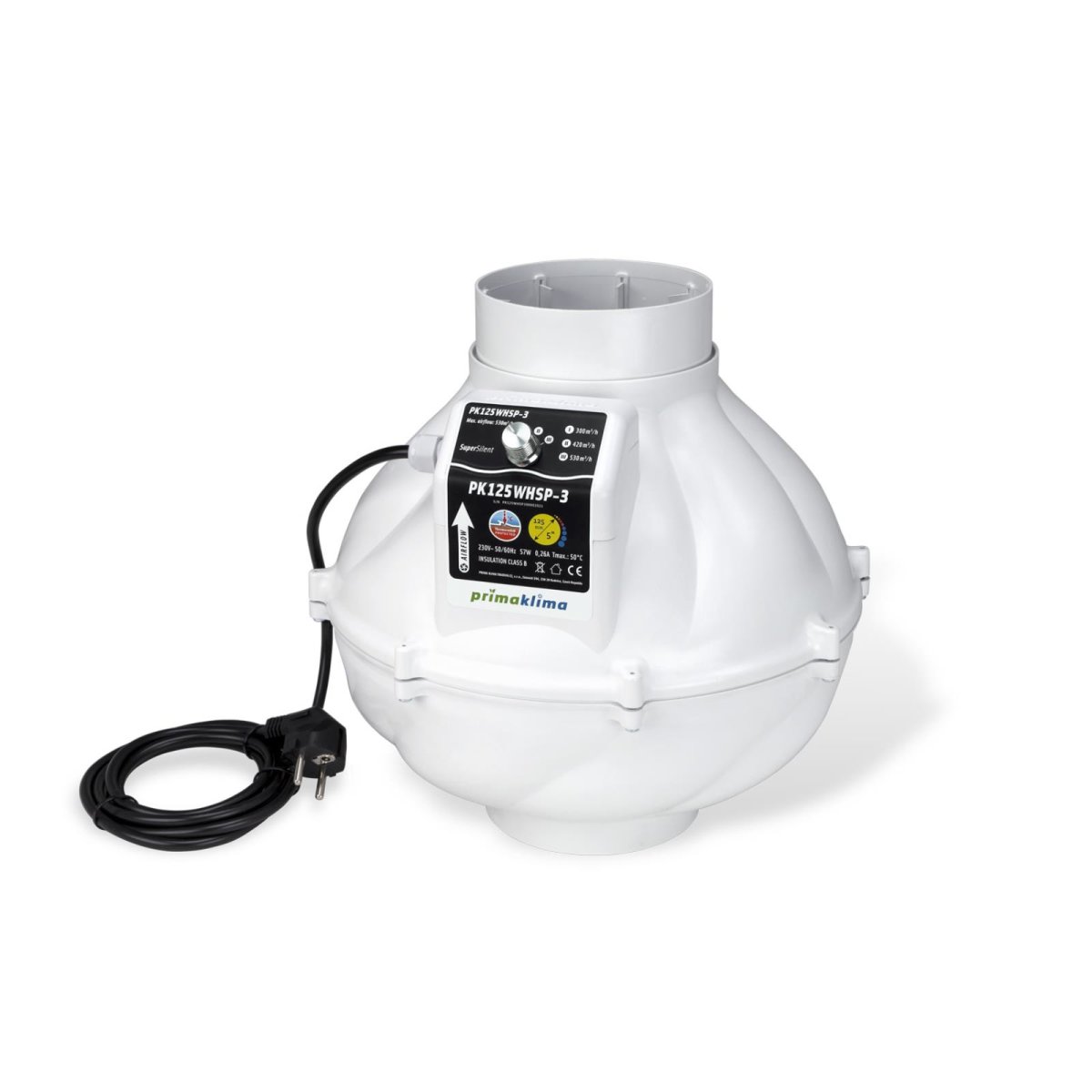 PrimaKlima WhisperBlower PK125WHSP-3 Three-Speed 300 m3/h 420 m3/h 530 m3/h