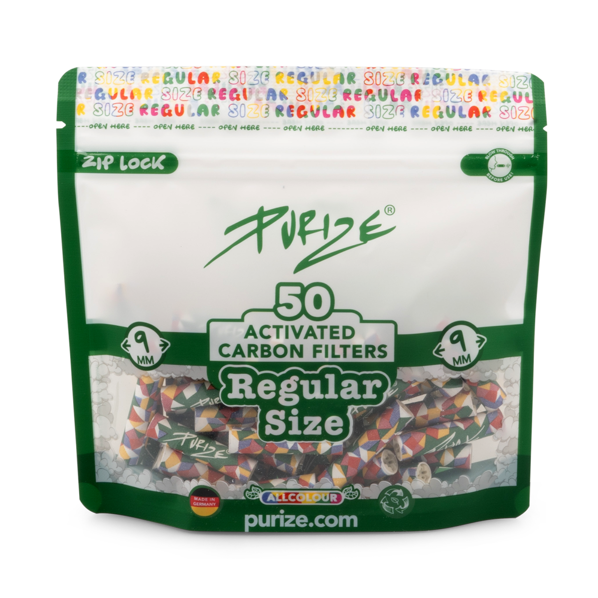 Purize Regular Size AllColor – Aktivkohlefilter Ø 9 mm - 50Stk