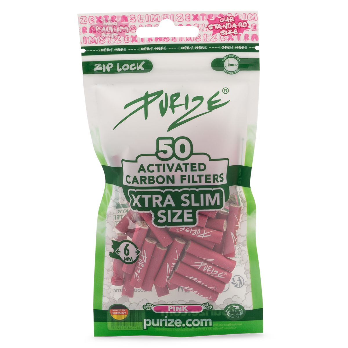 Purize XTRA Slim – Aktivkohlefilter Ø 5,9 mm Pink - 50 Stk
