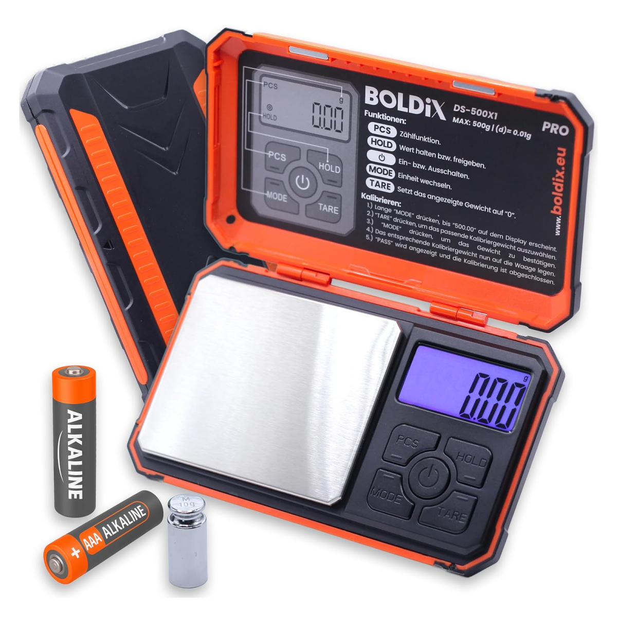 Boldix - DS-500X1 Digitale Feinwaage 0,01g/500g (Taschenwaage mit Prüfgewicht)