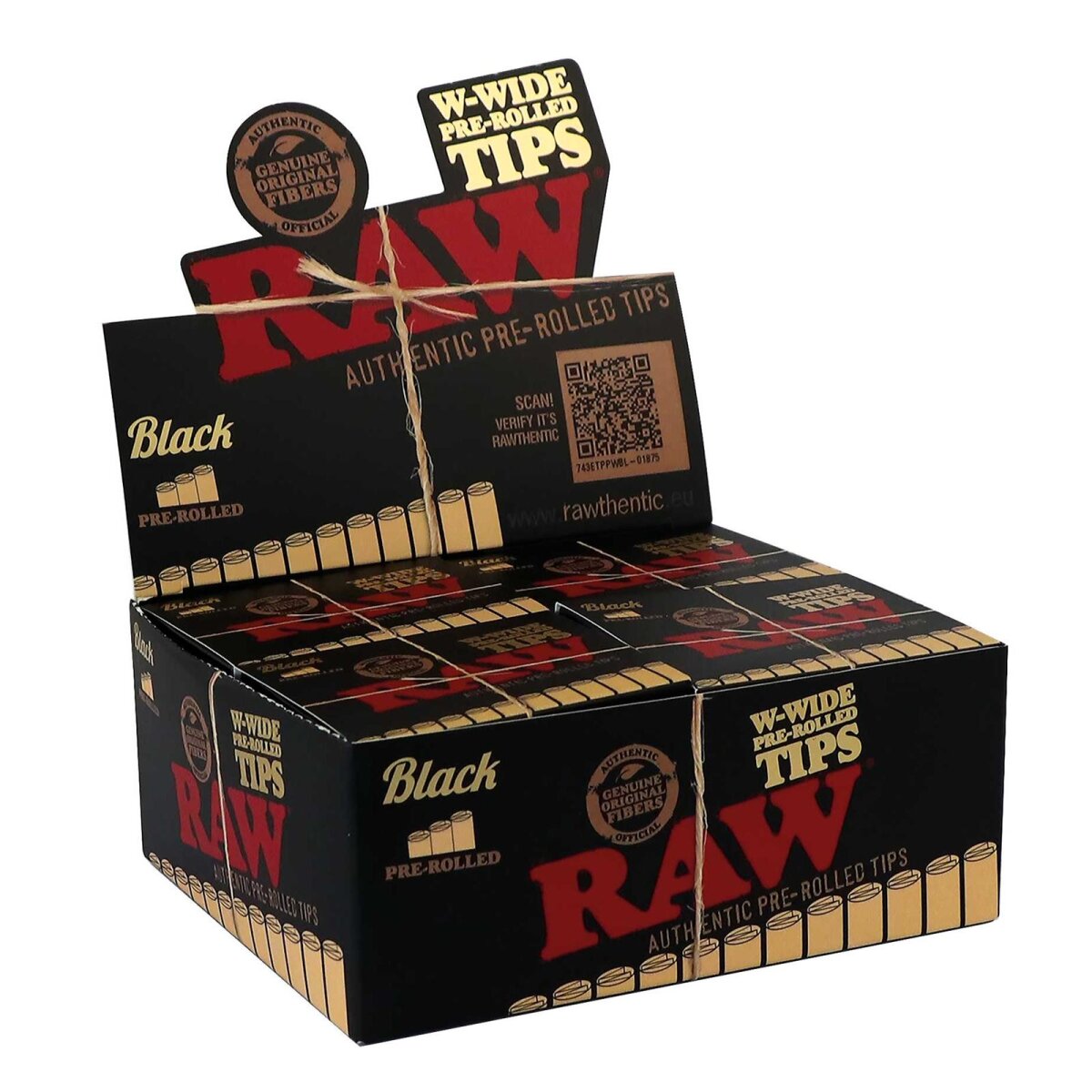 RAW Black Pre-Rolled Wide Tips W-Shape – 18 Tips