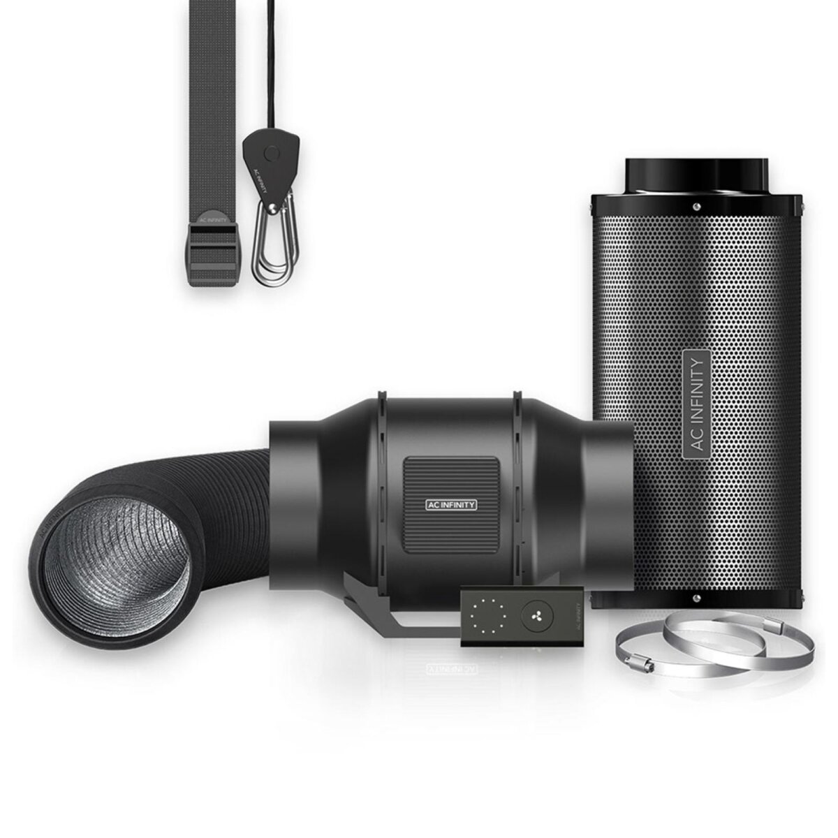 AC Infinity Luftfilter-Set 200 mm – Inline-Ventilator mit Geschwindigkeitsregler & Aktivkohlefilter