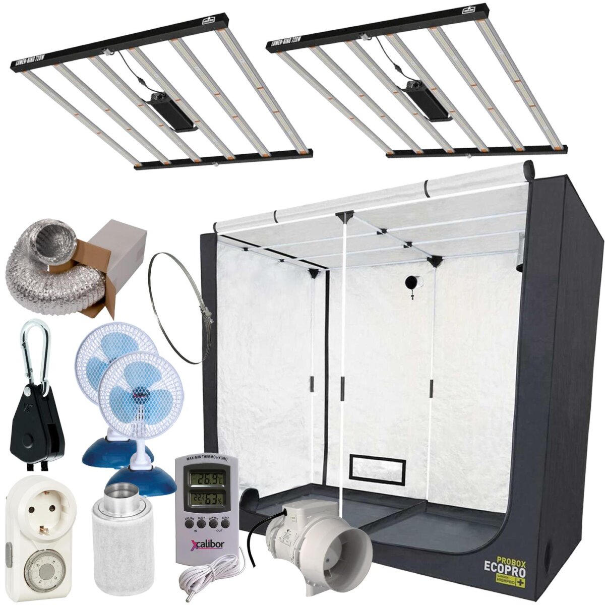 Growbox Komplettset 120x240x200cm inkl. 2x Lumen-King-LED (720W)