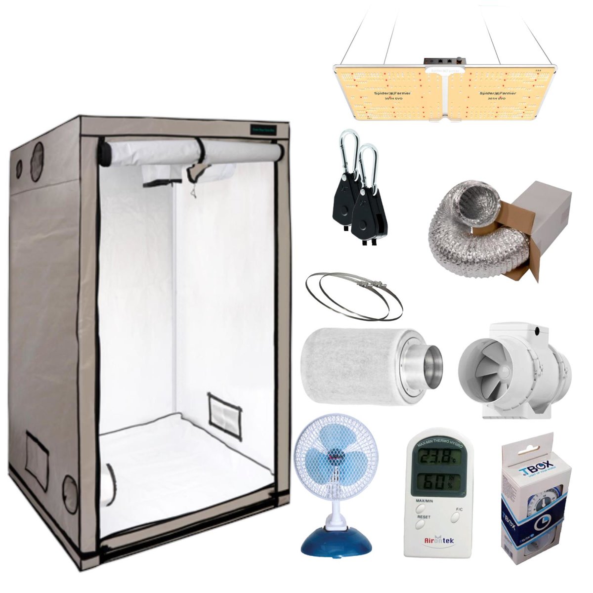 Growbox Komplettset Ferna 100x100x200cm inkl. Spider Farmer-LED (200W)
